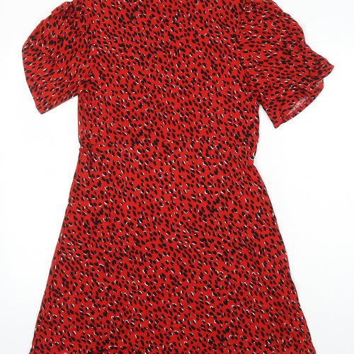 New Look Womens Red Animal Print Viscose A-Line Size 12 Round Neck