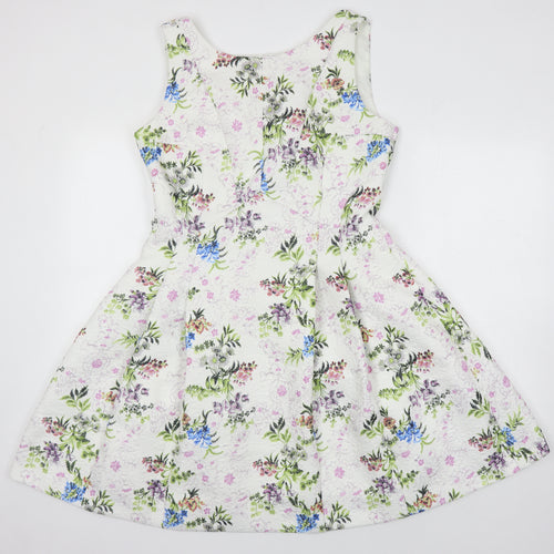 Oasis Womens Multicoloured Floral Polyester A-Line Size 14 Round Neck