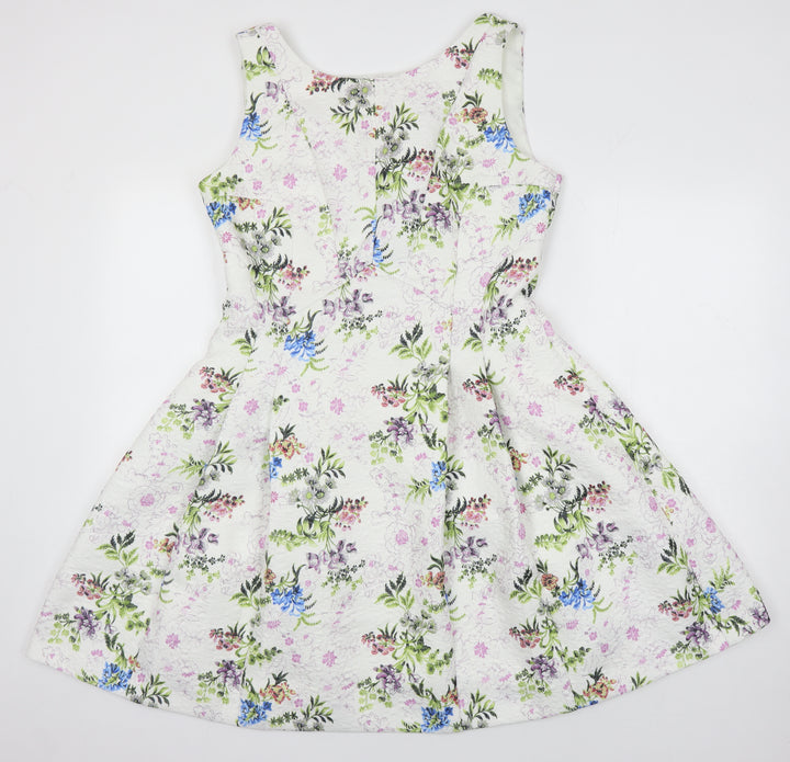 Oasis Womens Multicoloured Floral Polyester A-Line Size 14 Round Neck