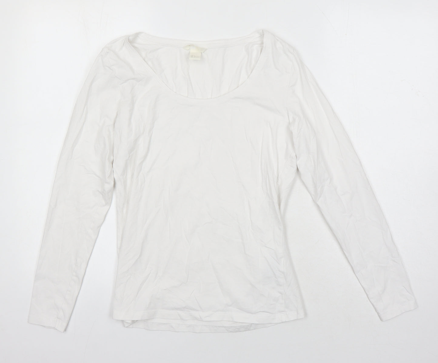 H&M Womens White Cotton Basic T-Shirt Size L Scoop Neck