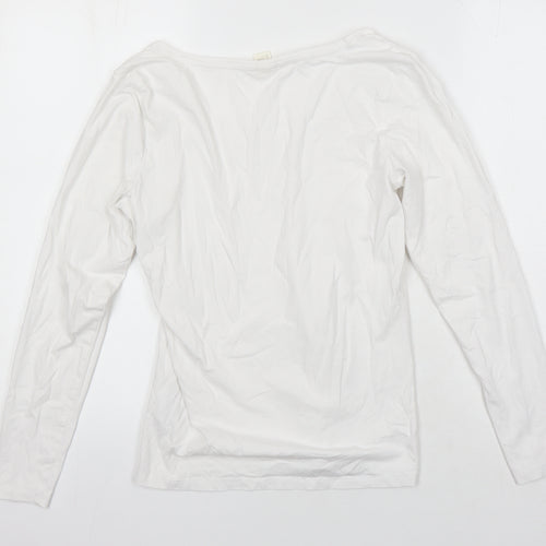H&M Womens White Cotton Basic T-Shirt Size L Scoop Neck