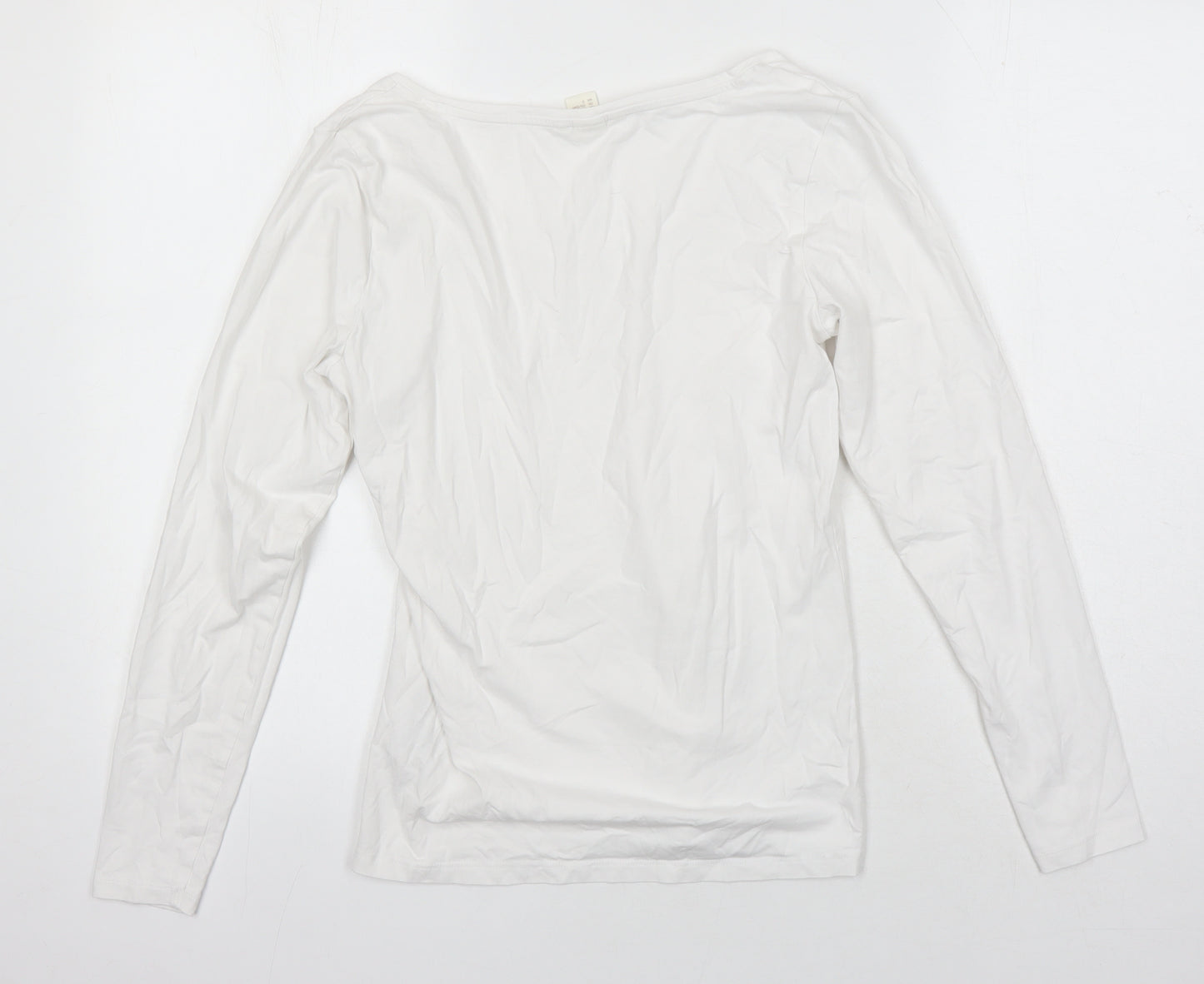 H&M Womens White Cotton Basic T-Shirt Size L Scoop Neck