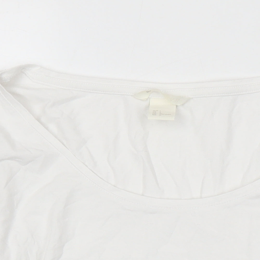 H&M Womens White Cotton Basic T-Shirt Size L Scoop Neck