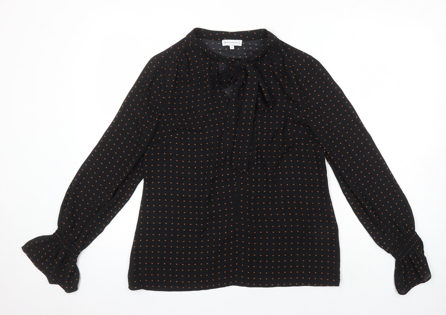 Warehouse Womens Black Geometric Polyester Tunic Blouse Size 10 Round Neck - Hearts