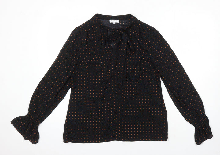 Warehouse Womens Black Geometric Polyester Tunic Blouse Size 10 Round Neck - Hearts