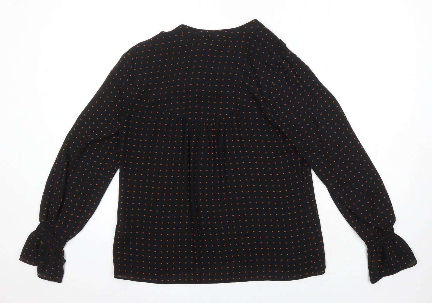 Warehouse Womens Black Geometric Polyester Tunic Blouse Size 10 Round Neck - Hearts