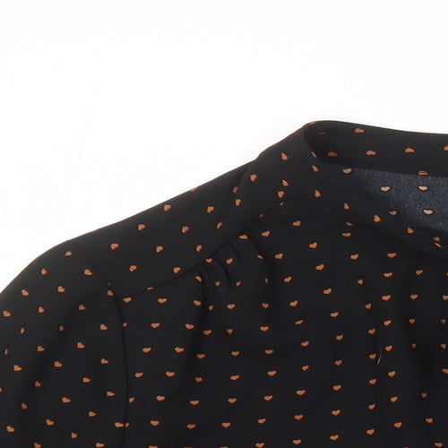Warehouse Womens Black Geometric Polyester Tunic Blouse Size 10 Round Neck - Hearts