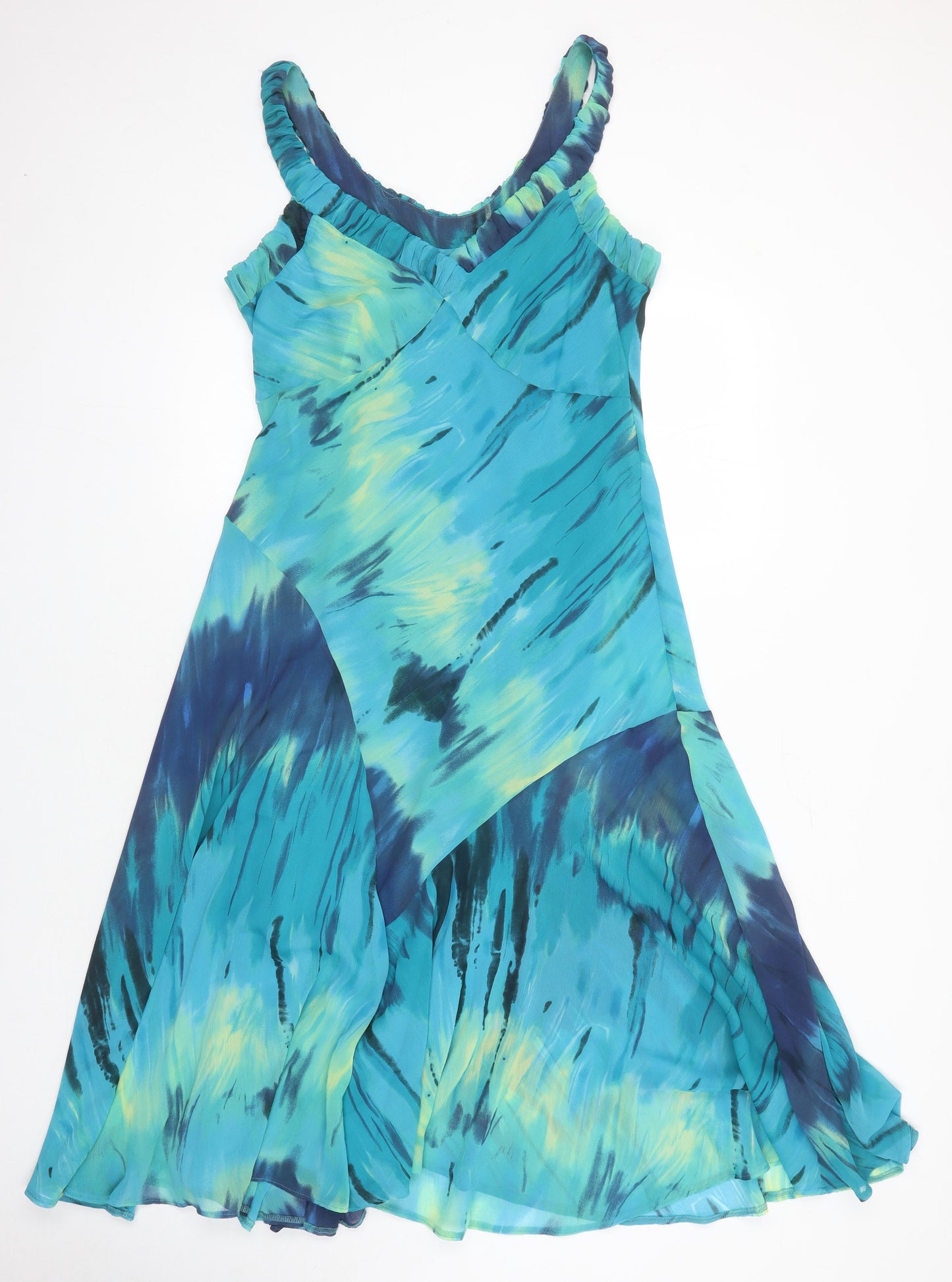 Per Una Womens Blue Geometric Polyester Maxi Size 14 V-Neck