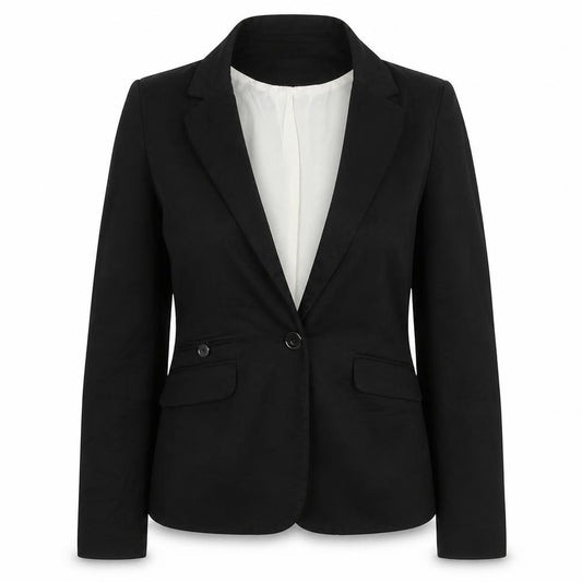 Front view of Next women’s black jacket blazer, size UK 10, button