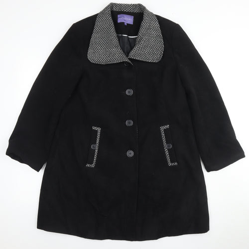 Autonomy Womens Black Overcoat Coat Size 12 Button