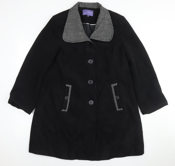 Autonomy Womens Black Overcoat Coat Size 12 Button