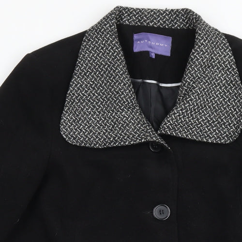 Autonomy Womens Black Overcoat Coat Size 12 Button