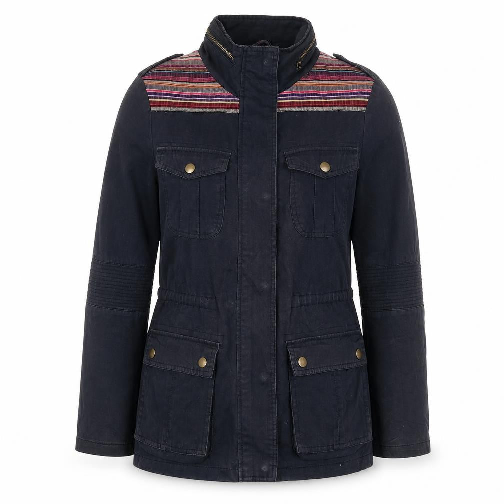 Front view of New Look women’s black parka jacket, size UK 14, zip