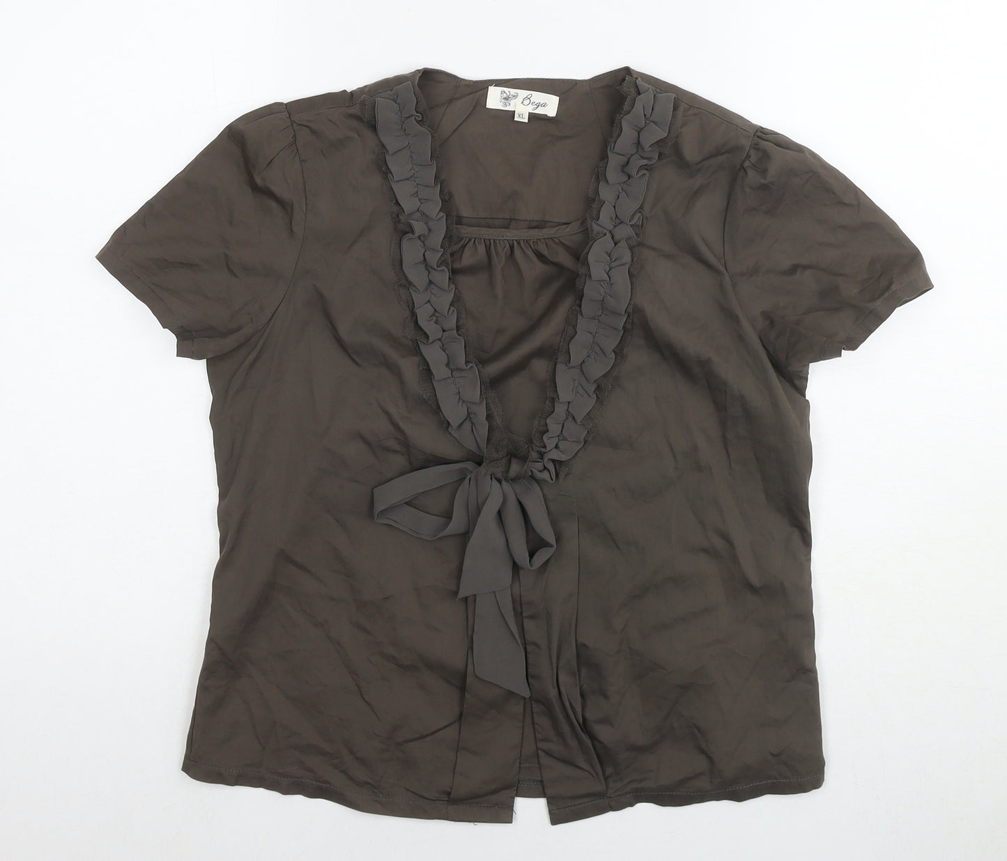 Bega Womens Brown Polyester Basic Blouse Size XL Round Neck