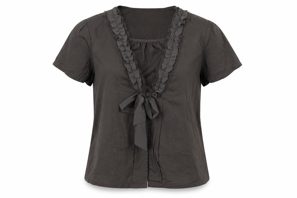 Front view of Bega women’s brown polyester basic blouse, size XL, round neck
