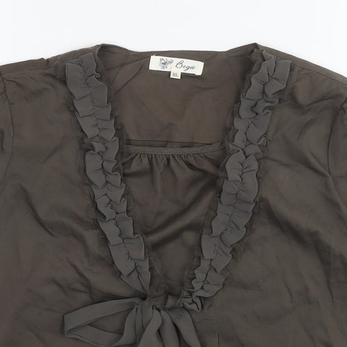 Bega Womens Brown Polyester Basic Blouse Size XL Round Neck