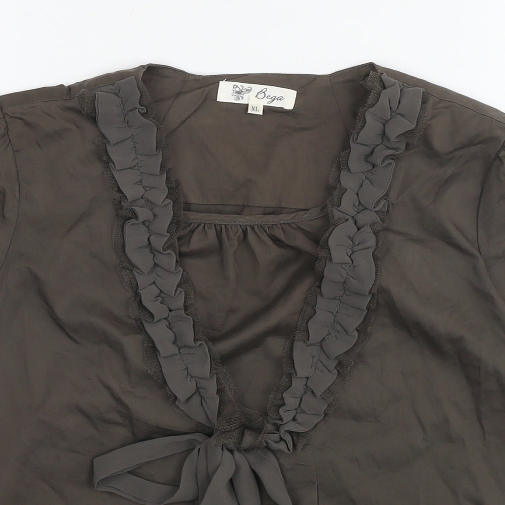 Bega Womens Brown Polyester Basic Blouse Size XL Round Neck