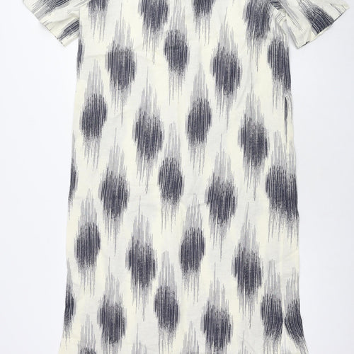 Marks and Spencer Womens White Geometric Linen Maxi Size 10 V-Neck Pullover