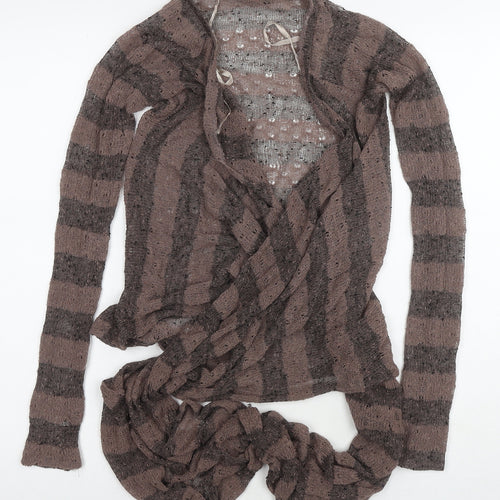 Crafted Womens Brown V-Neck Striped Polyester Wrap Jumper Size 8