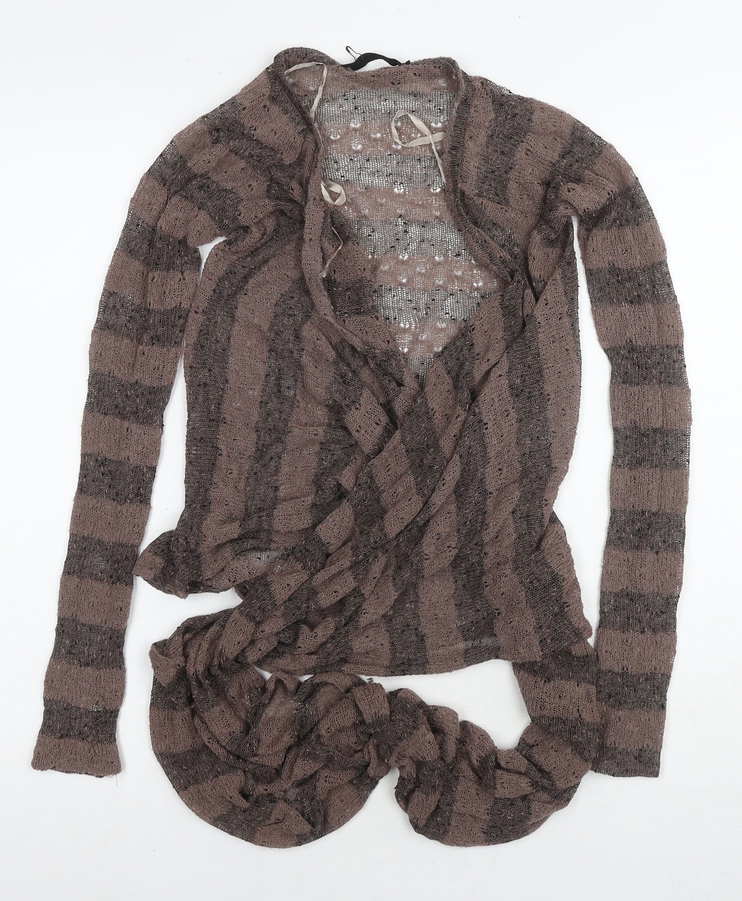 Crafted Womens Brown V-Neck Striped Polyester Wrap Jumper Size 8