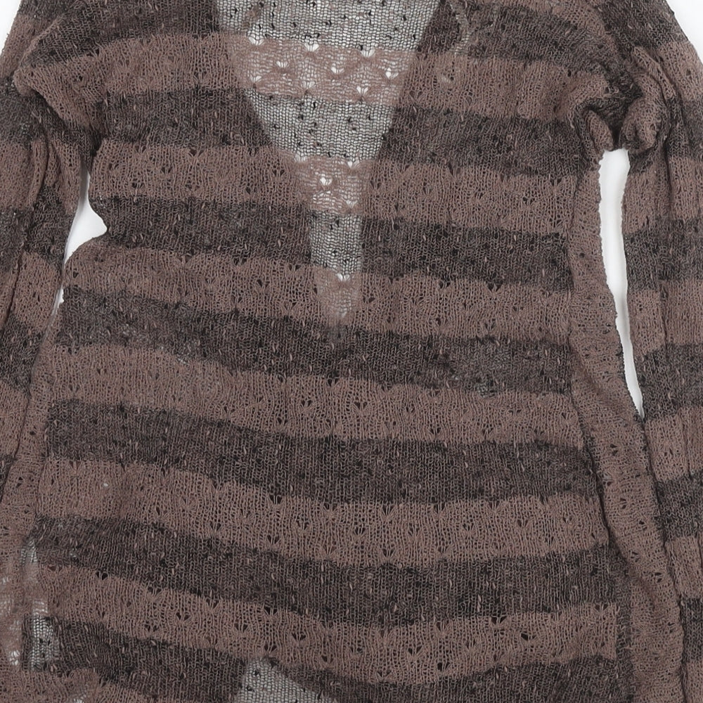 Crafted Womens Brown V-Neck Striped Polyester Wrap Jumper Size 8