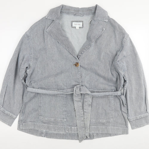 Per Una Womens Blue Striped Jacket Size 16 Button
