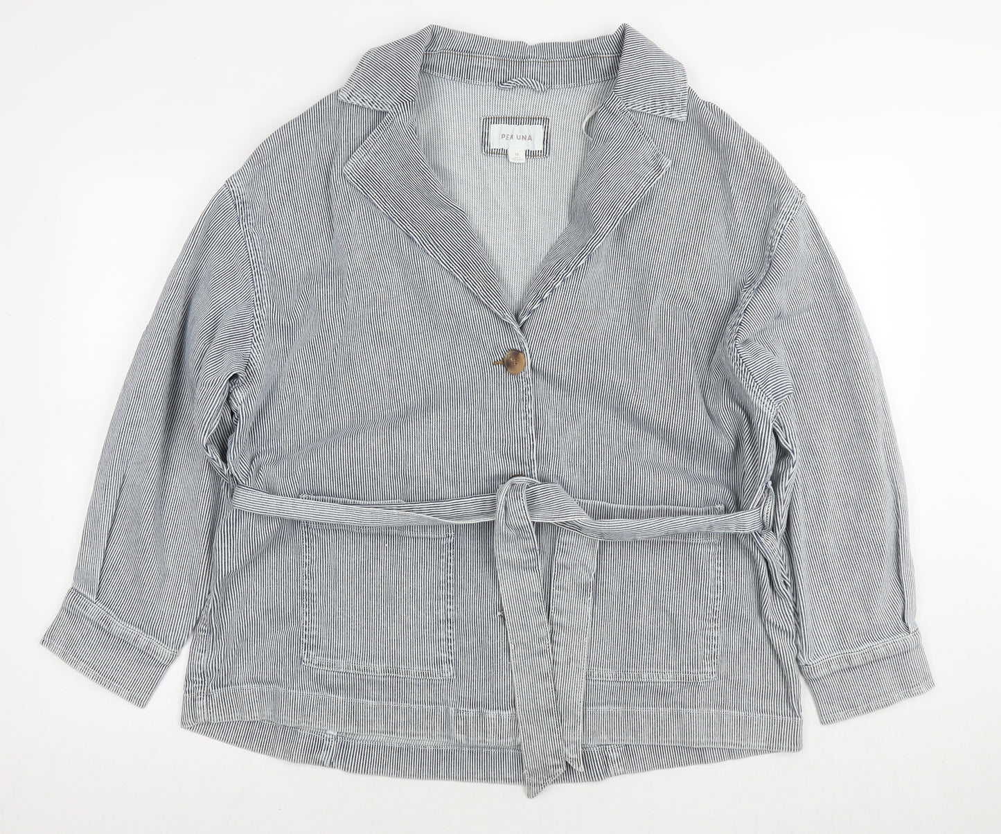 Per Una Womens Blue Striped Jacket Size 16 Button