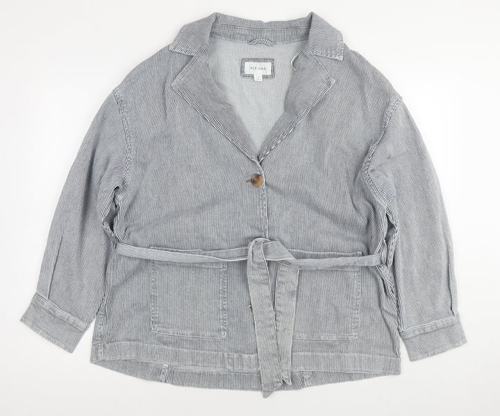 Per Una Womens Blue Striped Jacket Size 16 Button