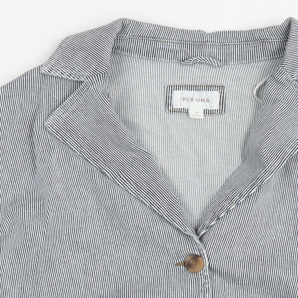 Per Una Womens Blue Striped Jacket Size 16 Button
