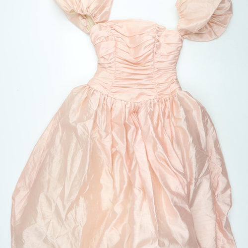 Ronald Joyce Womens Pink Polyester Ball Gown Size 12 Square Neck Zip