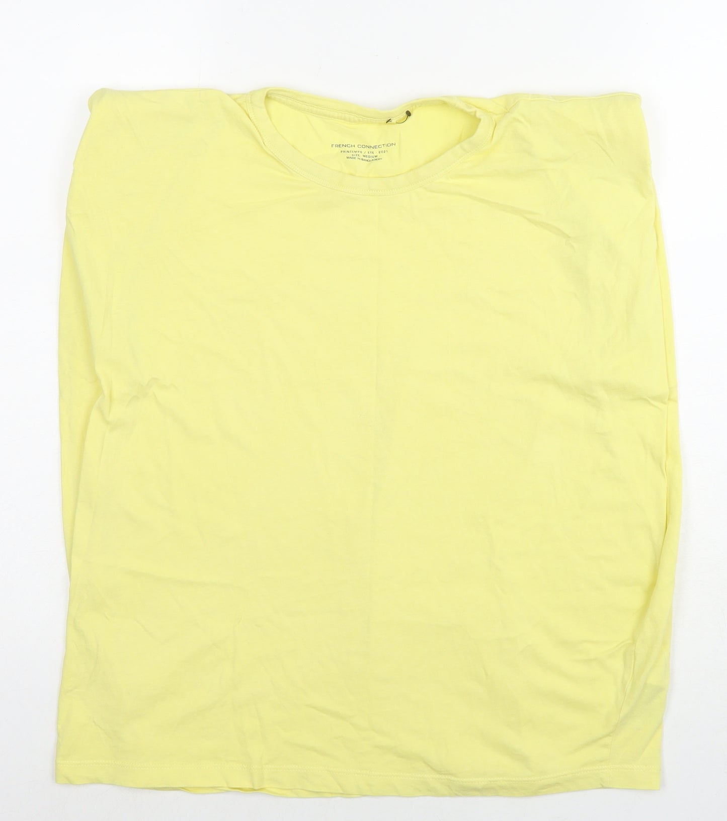 French Connection Womens Yellow Cotton Basic T-Shirt Size M Round Neck - Shoulder Pads