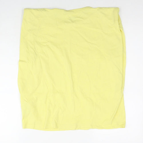 French Connection Womens Yellow Cotton Basic T-Shirt Size M Round Neck - Shoulder Pads
