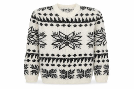Front view of Select women’s multicoloured round neck geometric polyester jumper, size UK 8, - christmas jumper