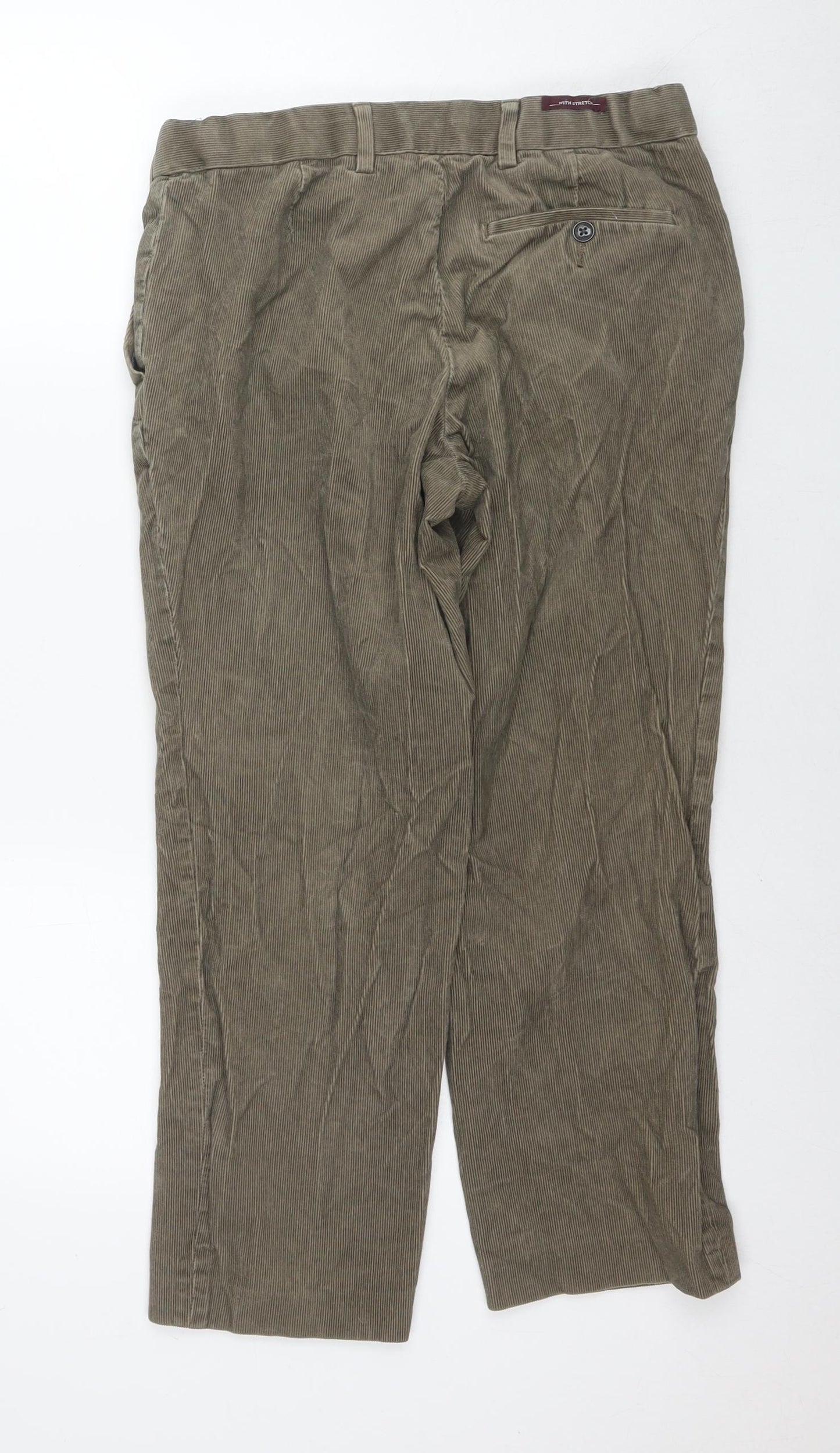 Marks and Spencer Mens Brown Cotton Trousers Size 32 in L23 in Regular Zip - Customized Lenght