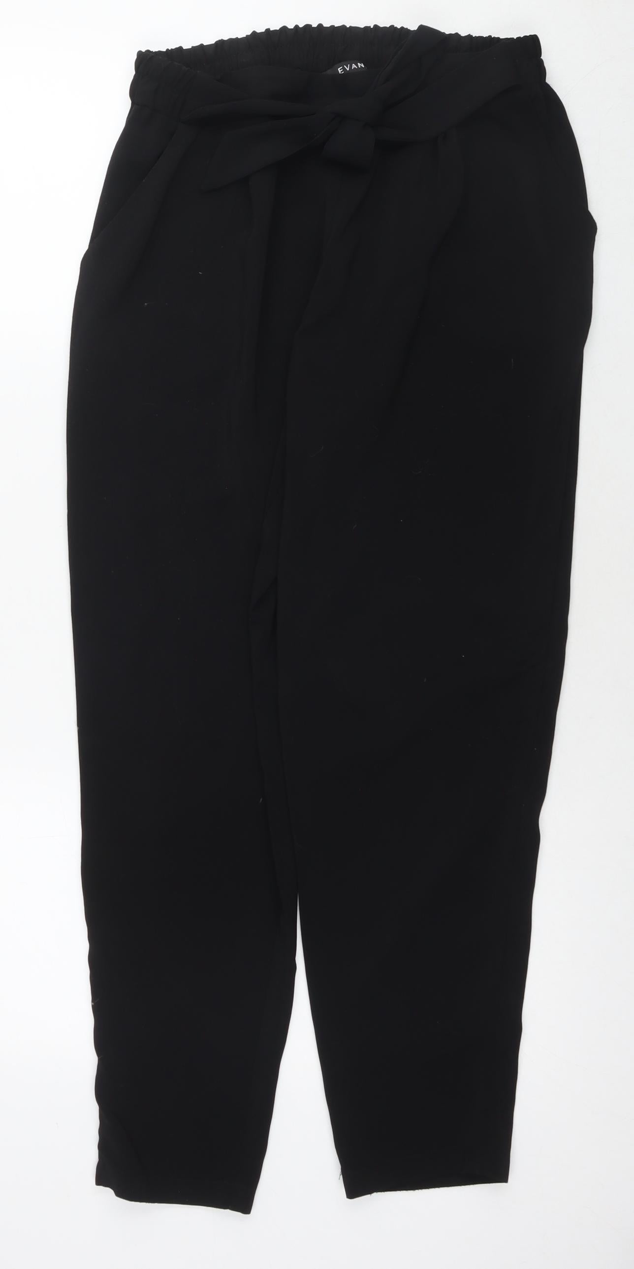 Evans Womens Black Polyester Trousers Size 14 L27 in Regular Tie