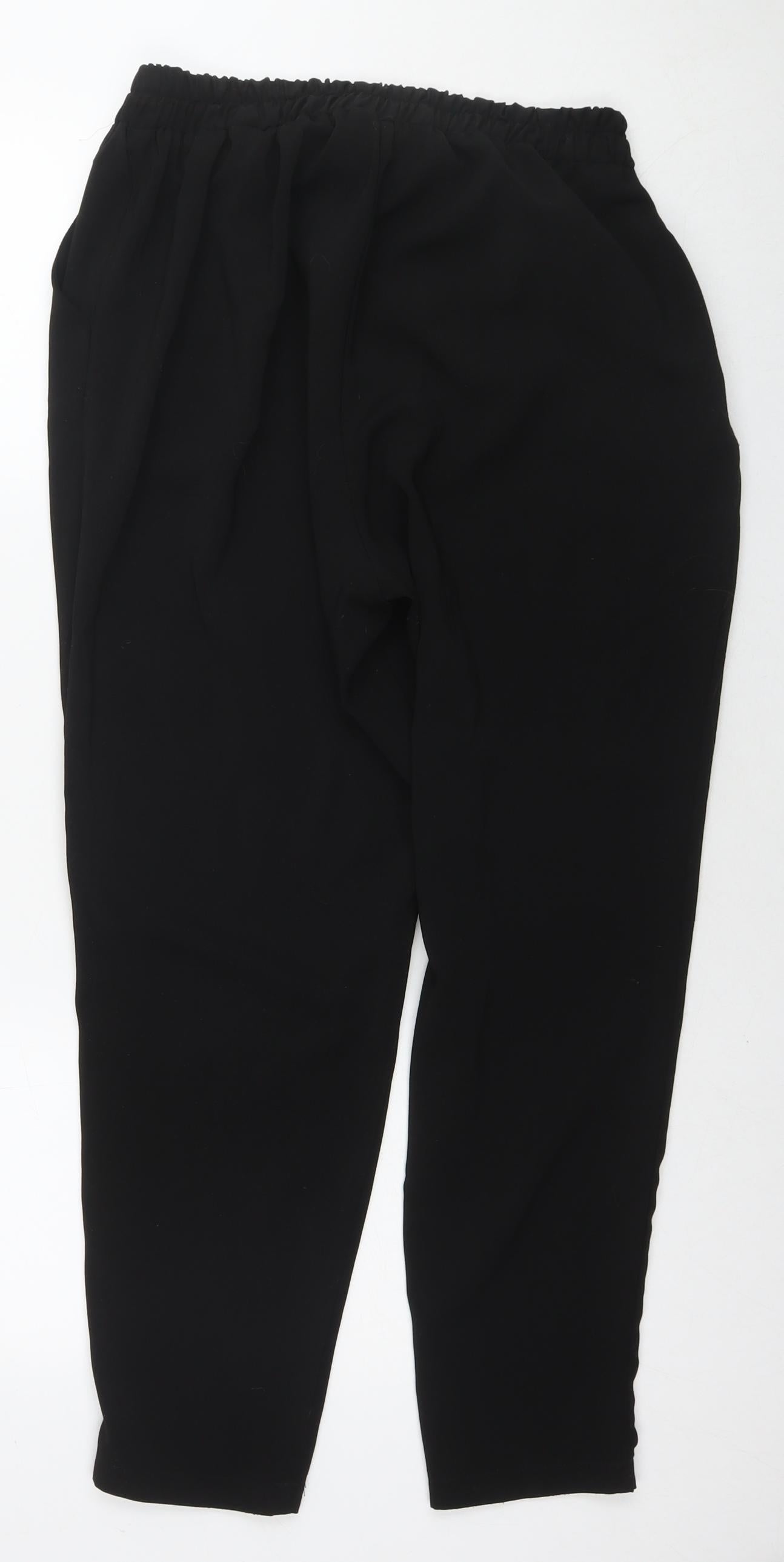 Evans Womens Black Polyester Trousers Size 14 L27 in Regular Tie