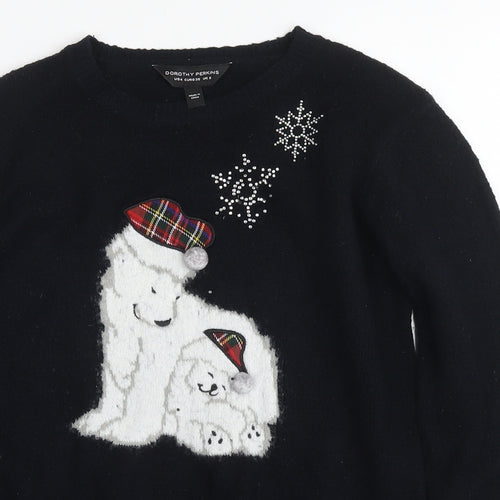 Dorothy Perkins Womens Black Round Neck Acrylic Pullover Jumper Size 8 - Polar Bear Christmas