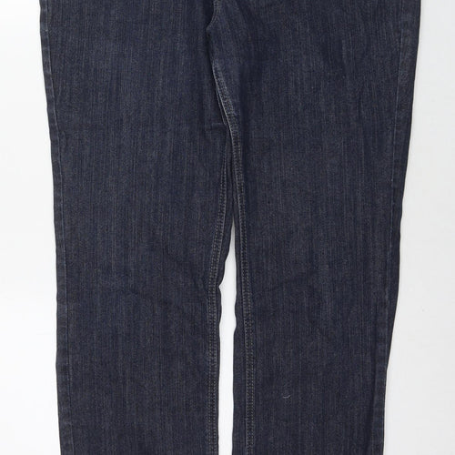 Marks and Spencer Womens Blue Cotton Straight Jeans Size 18 L32 in Regular Zip