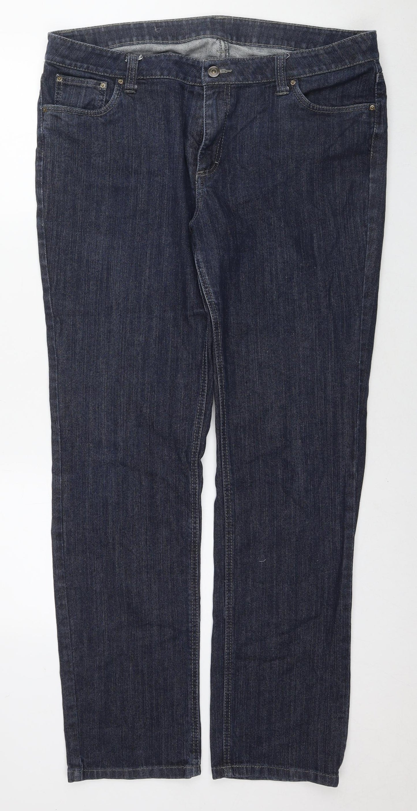 Marks and Spencer Womens Blue Cotton Straight Jeans Size 18 L32 in Regular Zip
