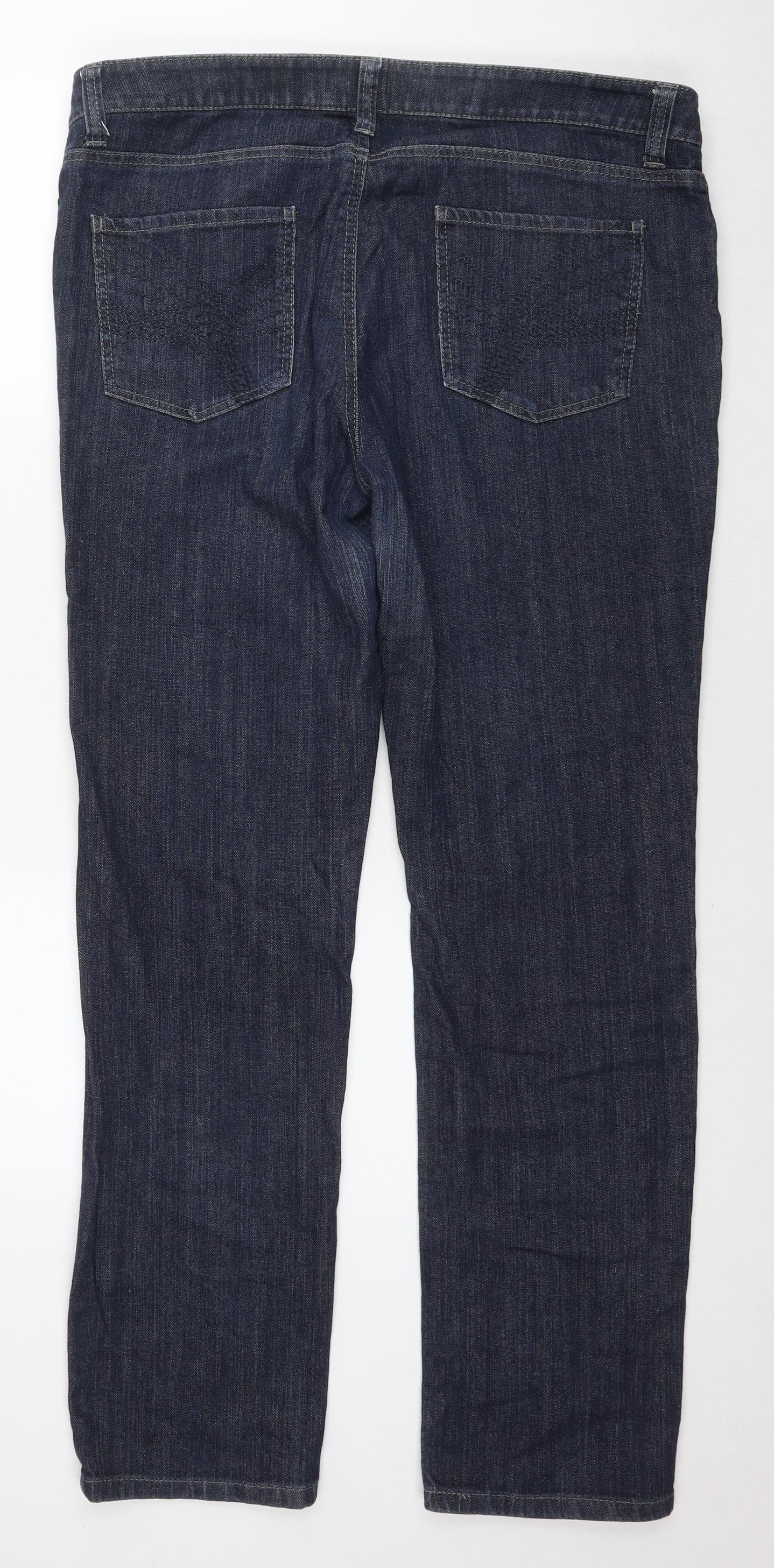 Marks and Spencer Womens Blue Cotton Straight Jeans Size 18 L32 in Regular Zip