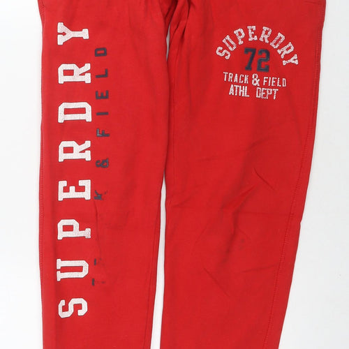 Superdry Womens Red Cotton Sweatpants Trousers Size 10 L31 in Regular Drawstring - Logo