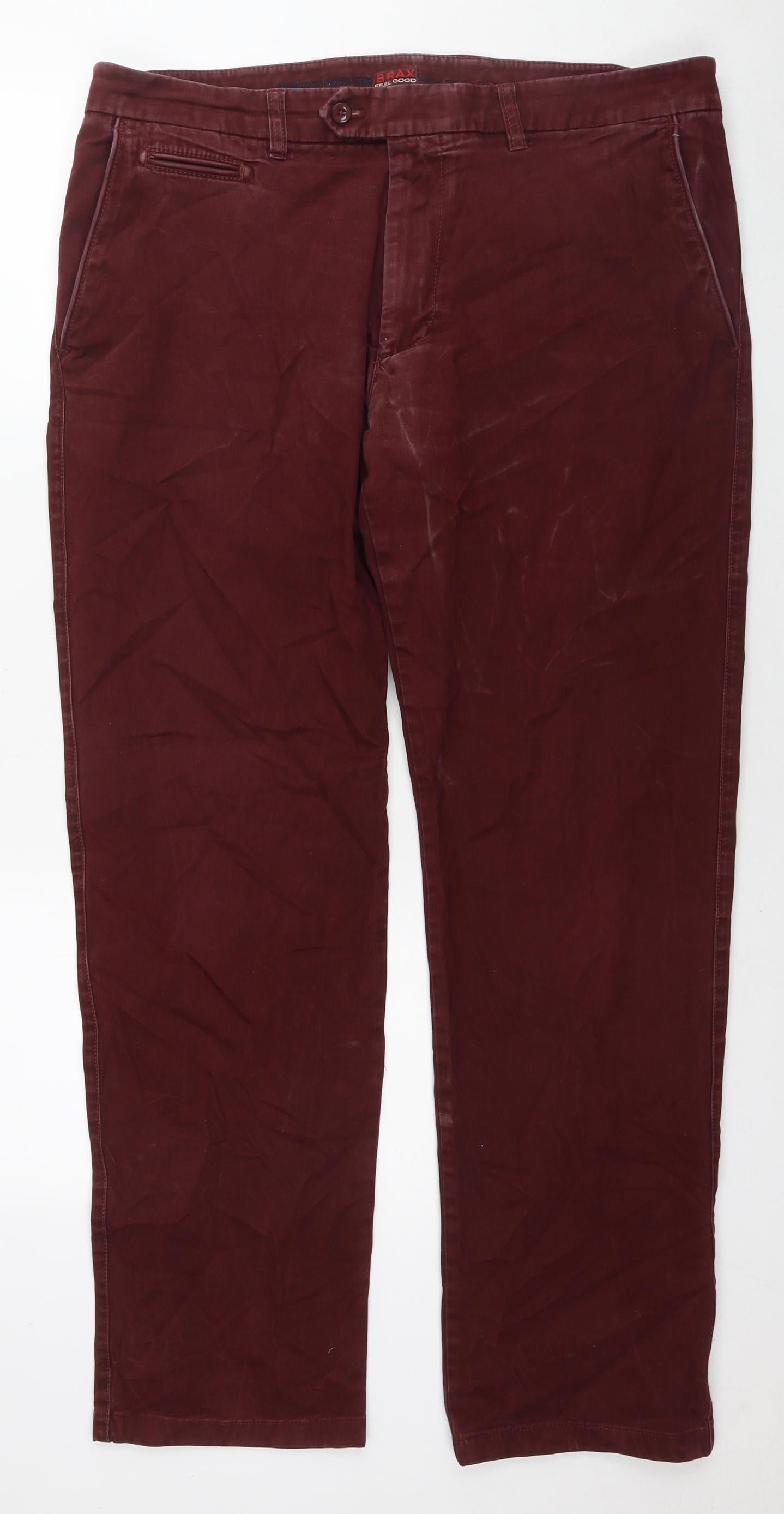 BRAX Mens Red Cotton Trousers Size 38 in L30 in Regular Zip