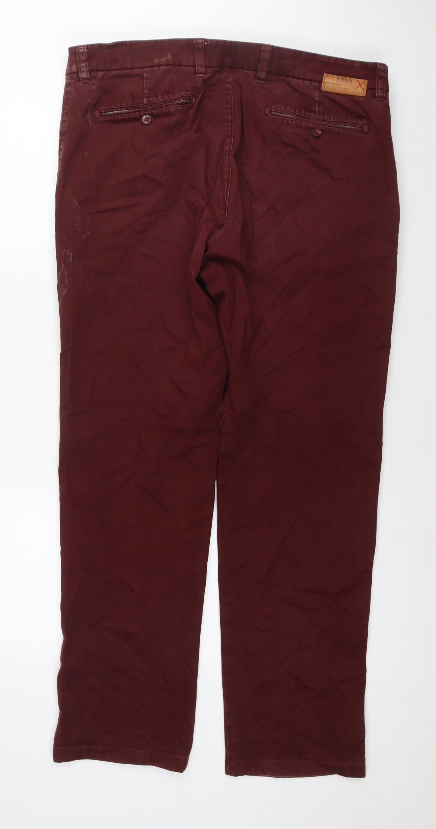 BRAX Mens Red Cotton Trousers Size 38 in L30 in Regular Zip