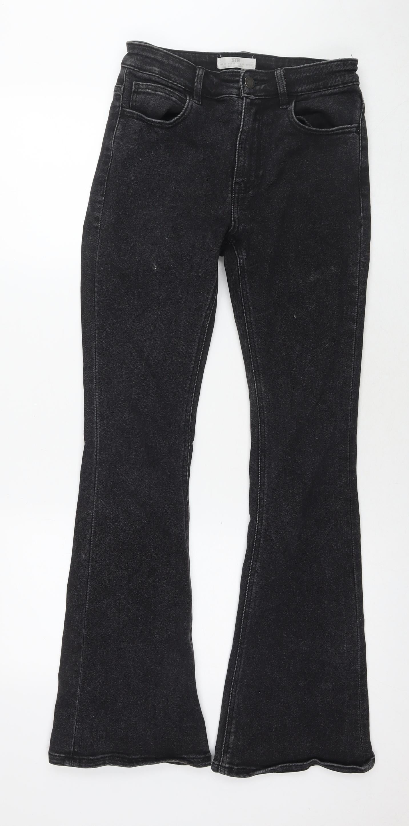 Stradivarius Womens Black Cotton Bootcut Jeans Size 8 L30 in Regular Zip