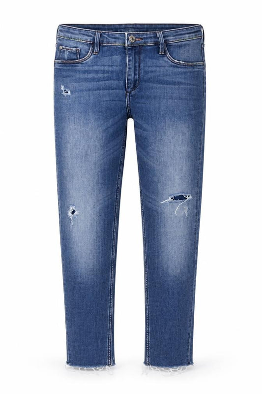 H&M Girls Blue Cotton Skinny Jeans Size 12-13 Years L25 in Regular Zip - Distressed