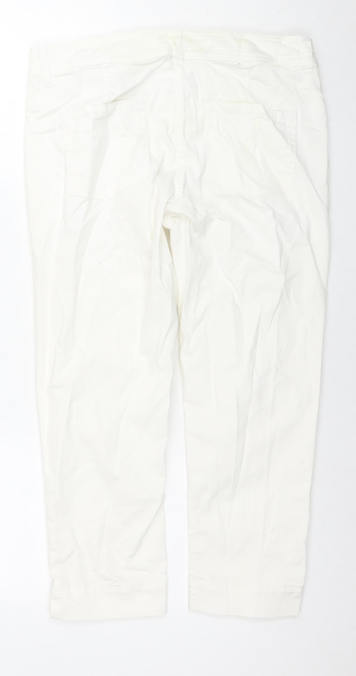 H&M Womens White Cotton Cropped Jeans Size 12 L21 in Regular Zip