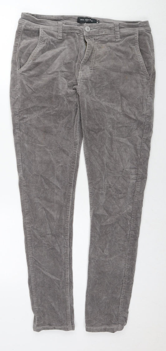 Bee Inspired Womens Grey Cotton Trousers Size 12 L28 in Regular Zip