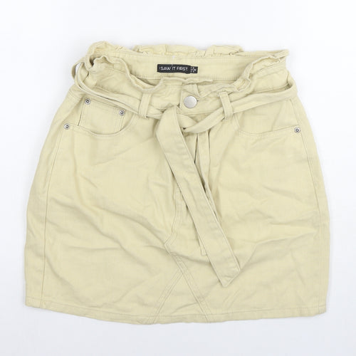 I SAW IT FIRST Womens Beige Cotton A-Line Skirt Size 8 Zip