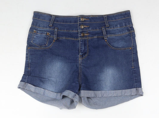 Hotpant Womens Blue Cotton Hot Pants Shorts Size 12 L3 in Regular Zip