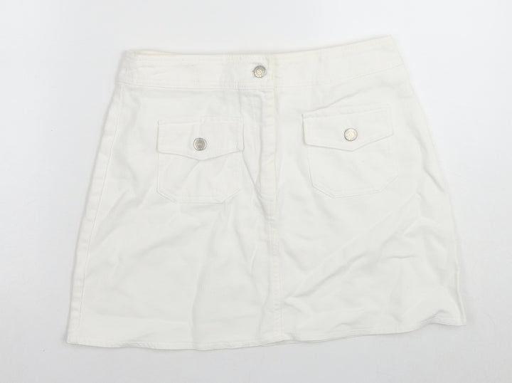 Suzie Womens White Cotton Mini Skirt Size 30 in Zip